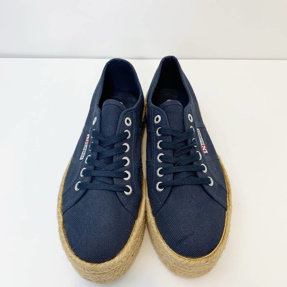 Superga Navy Blue Platform Espadrille Flats - Picture 3 of 6